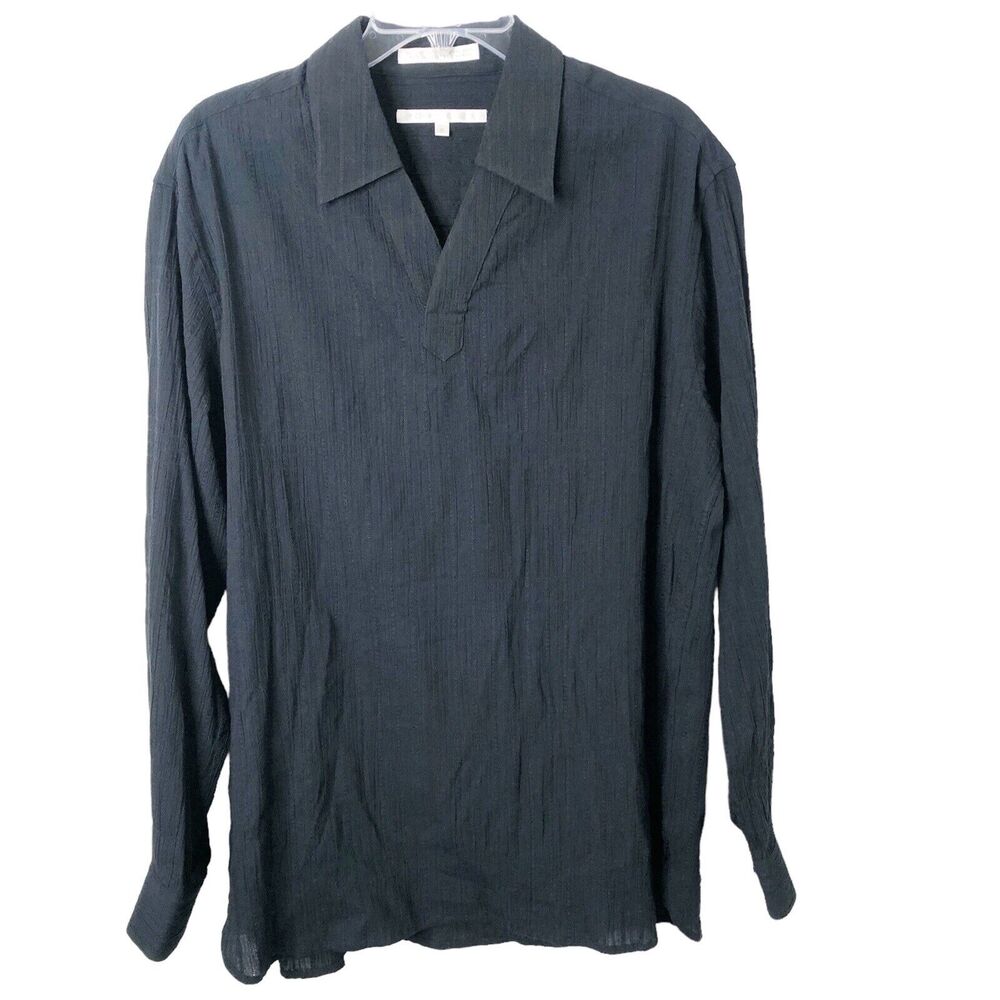 Perry Ellis NWT Men's Black Long Sleeve Gauzy V-Neck Shirt Size Medium